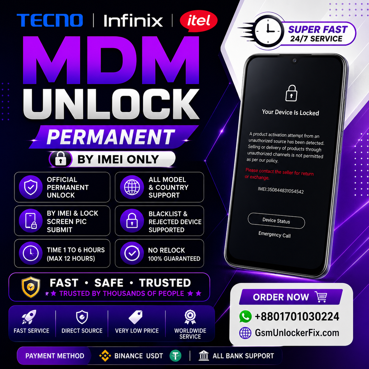 Tecno-Infinix MDM Remove - Office Time Instant To Few Hours [ Premium Service ] ⭐